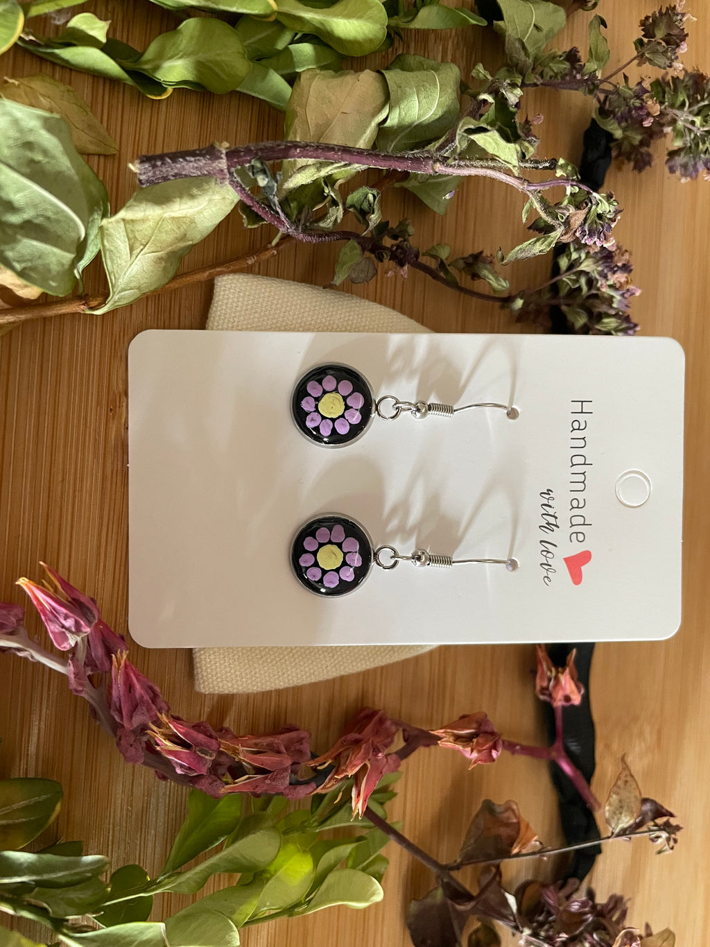 Unique Handmade and Hand-painted Dangly Resin Silver Earrings