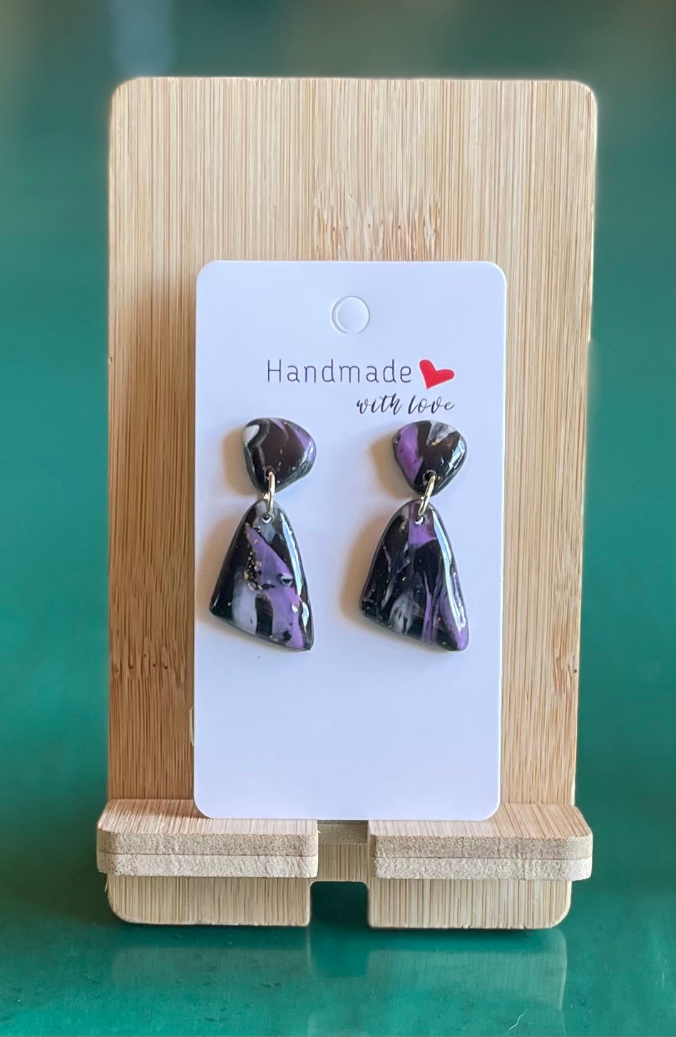 Handmade Polymer Clay and Resin Dangly Marbled Earrings