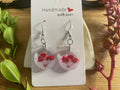 Unique Handmade Resin Round Dangly Earrings with Real Red Flowers.