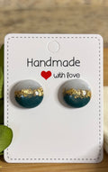 Handmade Round Resin Studs Two tone with Gold Sparkling Foil