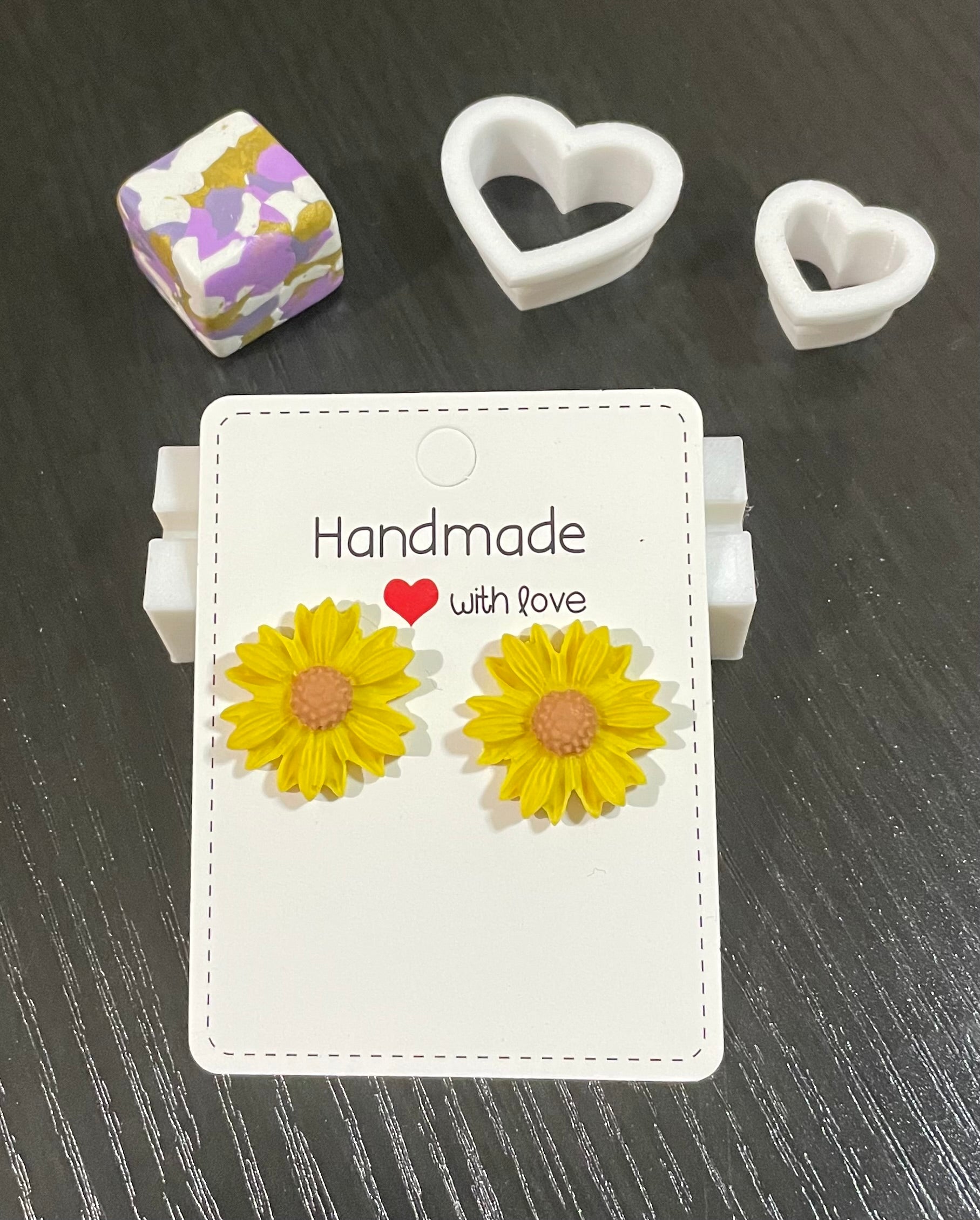 Unique Polymer Clay Sunflower Stud Earrings.