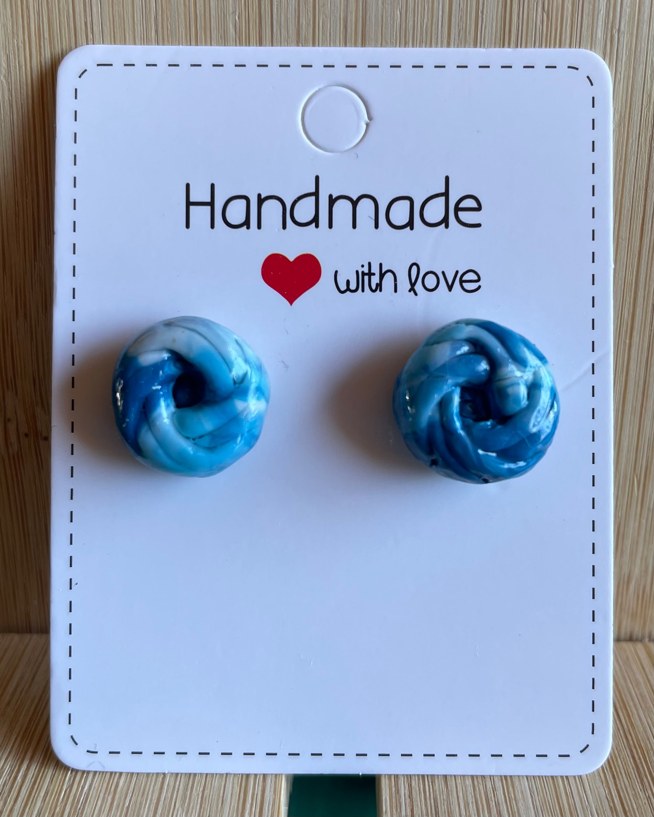Unique Handmade Knotted Polymer Clay and Resin Coated Studs
