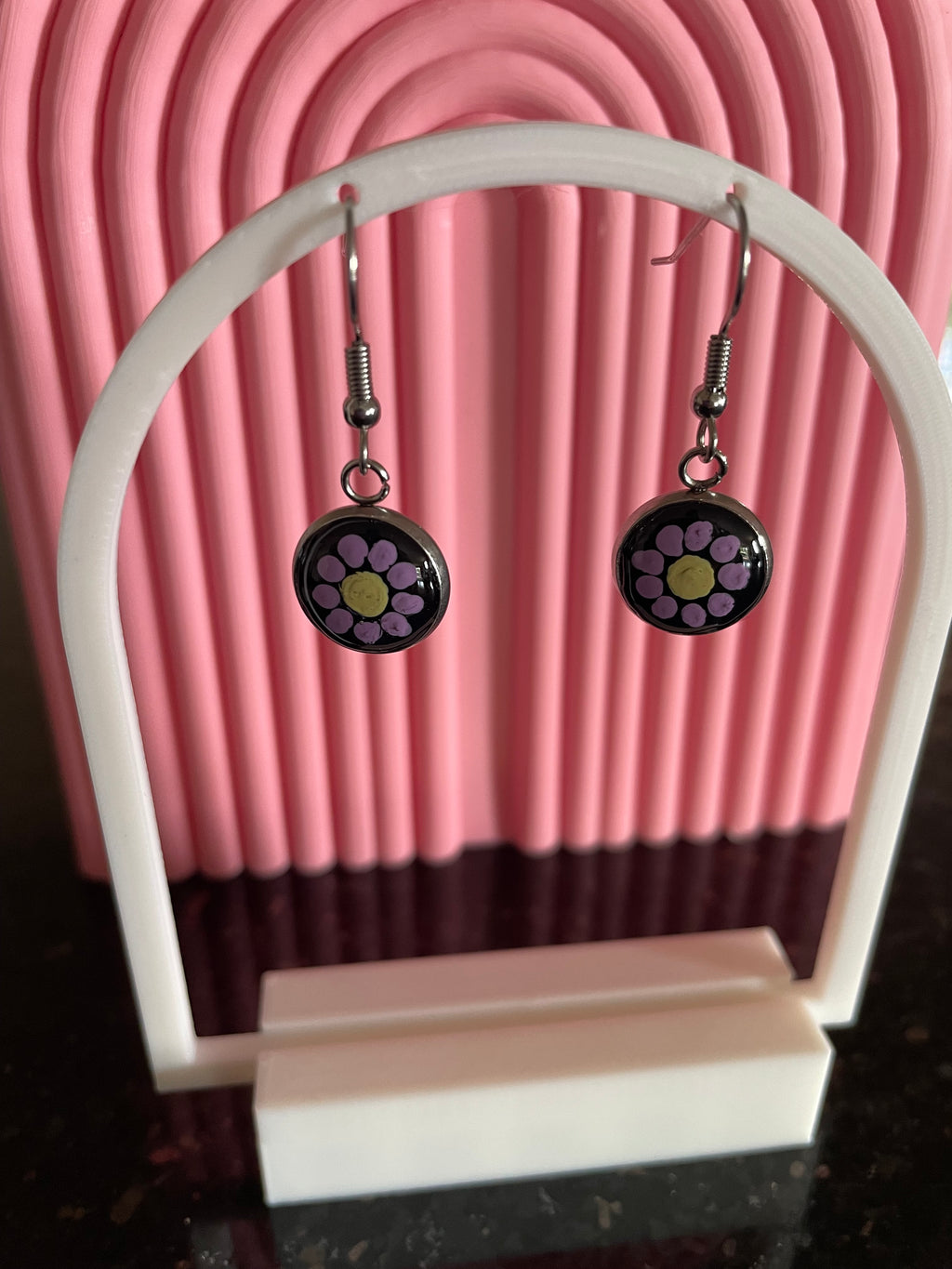 Unique Handmade and Hand-painted Dangly Resin Silver Earrings