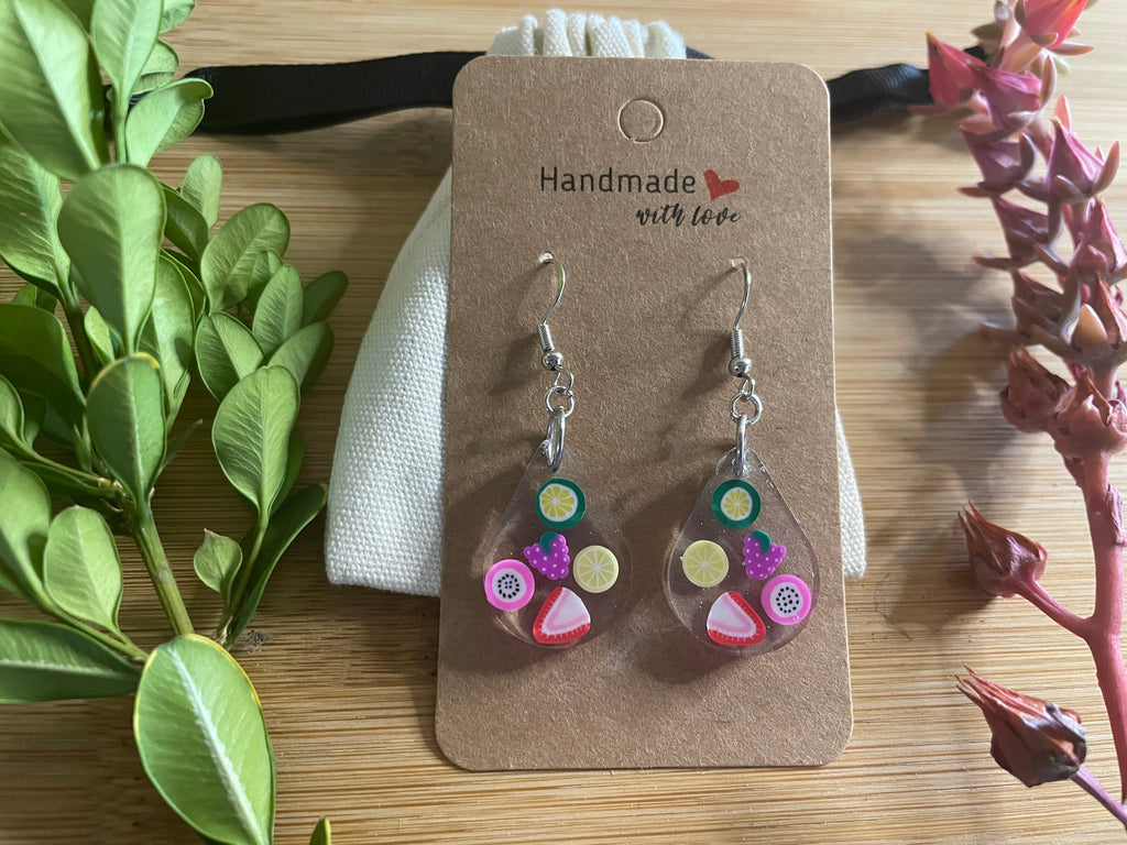 Handmade Resin Fruit Salad Teardrop Earrings