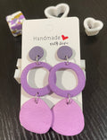 Unique Handmade Polymer Clay Abstract Dangly Earrings. 3 Tones Of Purple.