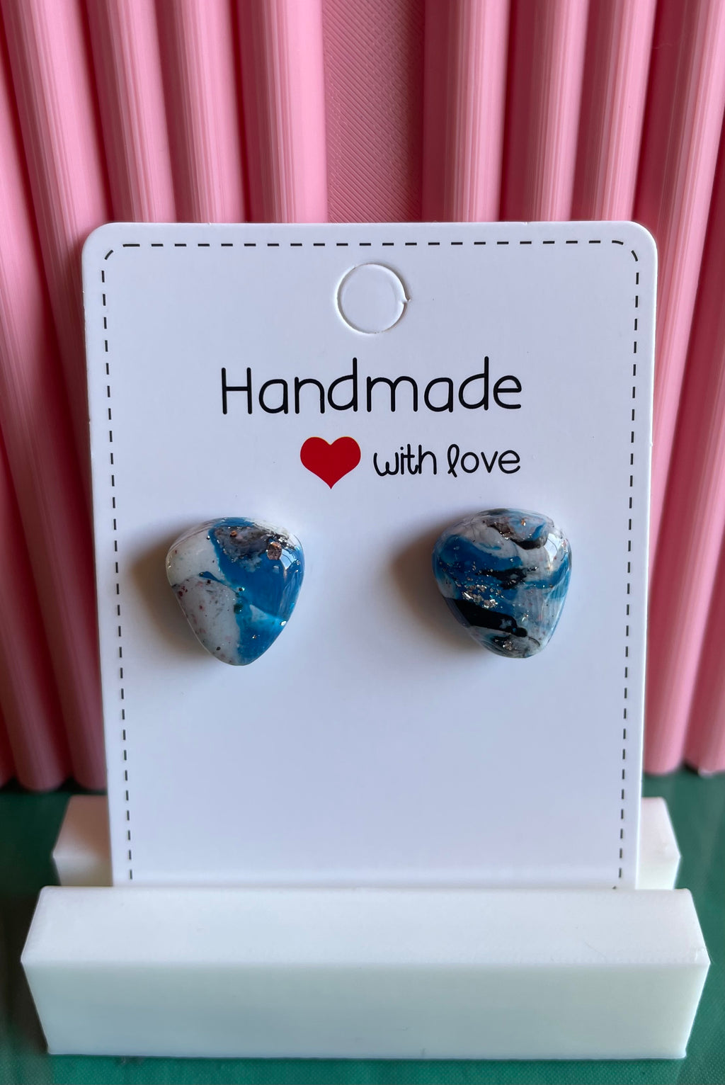 Handmade Polymer Clay and Resin Marbled Studs