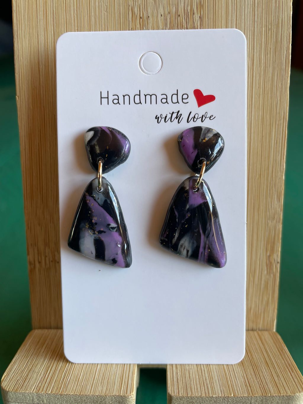 Handmade Polymer Clay and Resin Dangly Marbled Earrings
