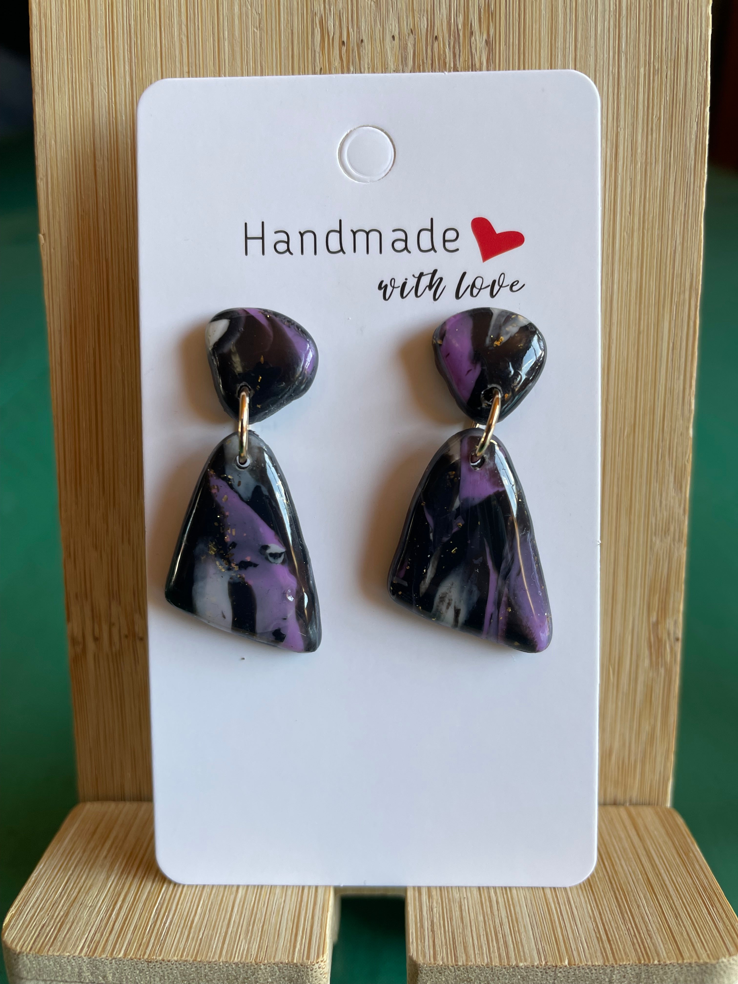 Handmade Polymer Clay and Resin Dangly Marbled Earrings