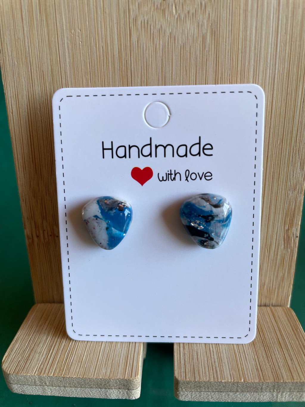 Handmade Polymer Clay and Resin Marbled Studs