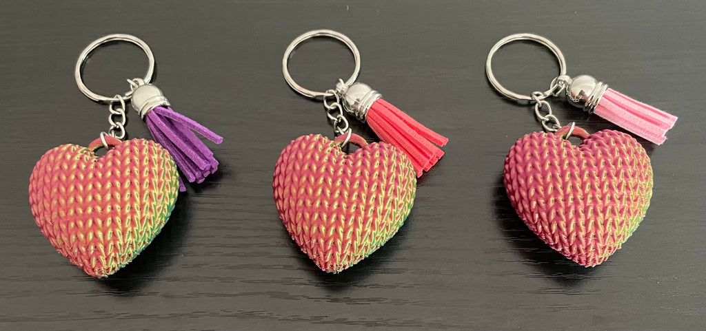 Unique Tri-colour 3d Printed Knitted Pattern Love Heart Key Chain.