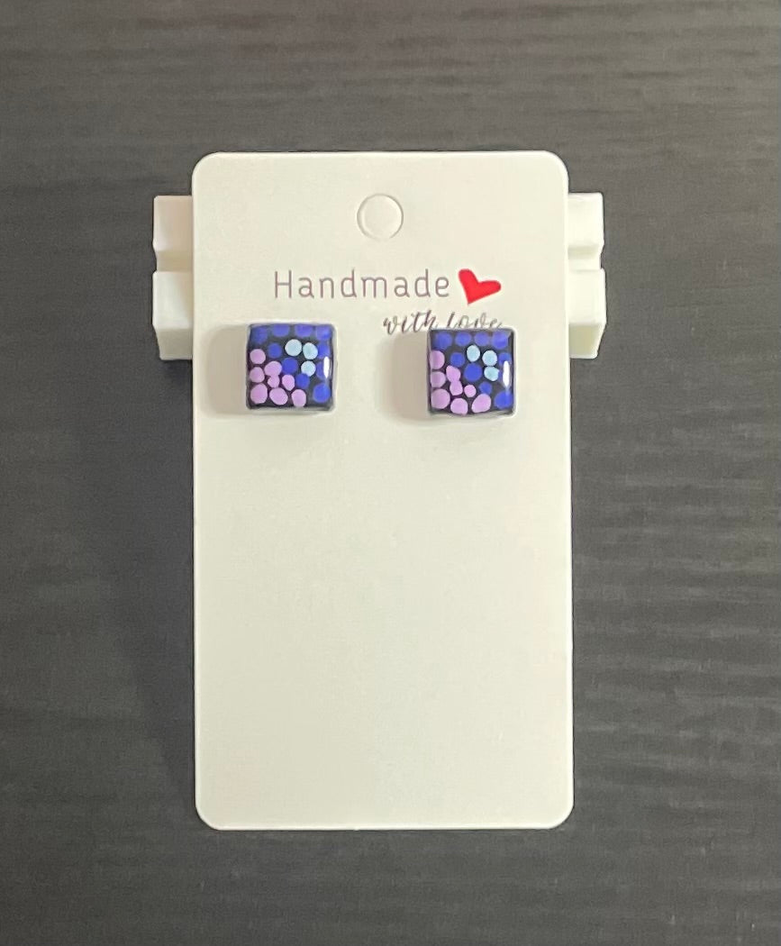 Unique Handmade Resin Studs. Hand painted with Acrylic Paint and Finished off With Clear Resin.