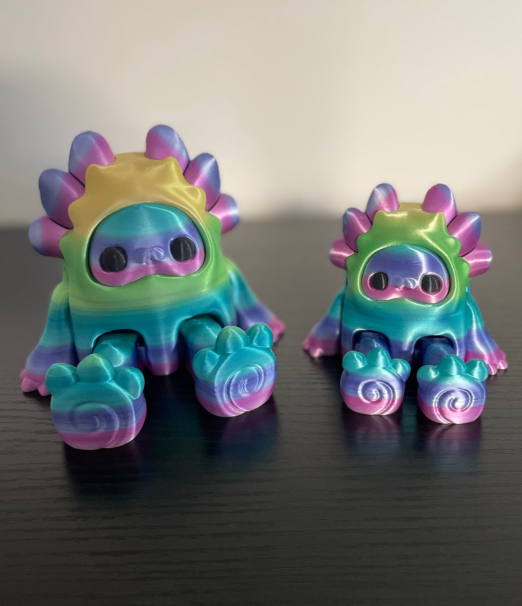 Unique 3d Printed Rainbow Woobu Upa. Small and Large Toy Figurines Desk Buddy.