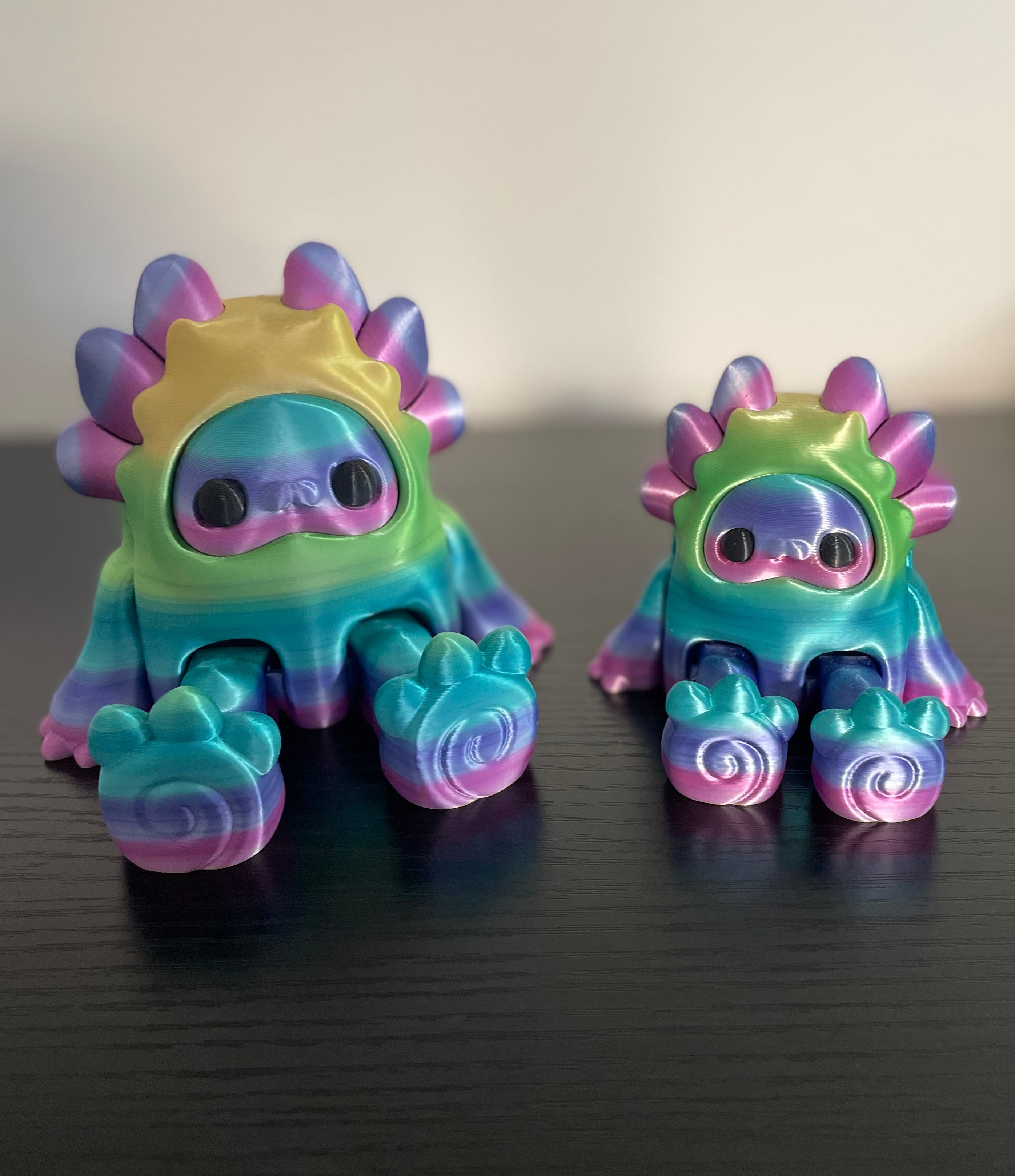 Unique 3d Printed Rainbow Woobu Upa. Small and Large Toy Figurines Desk Buddy.