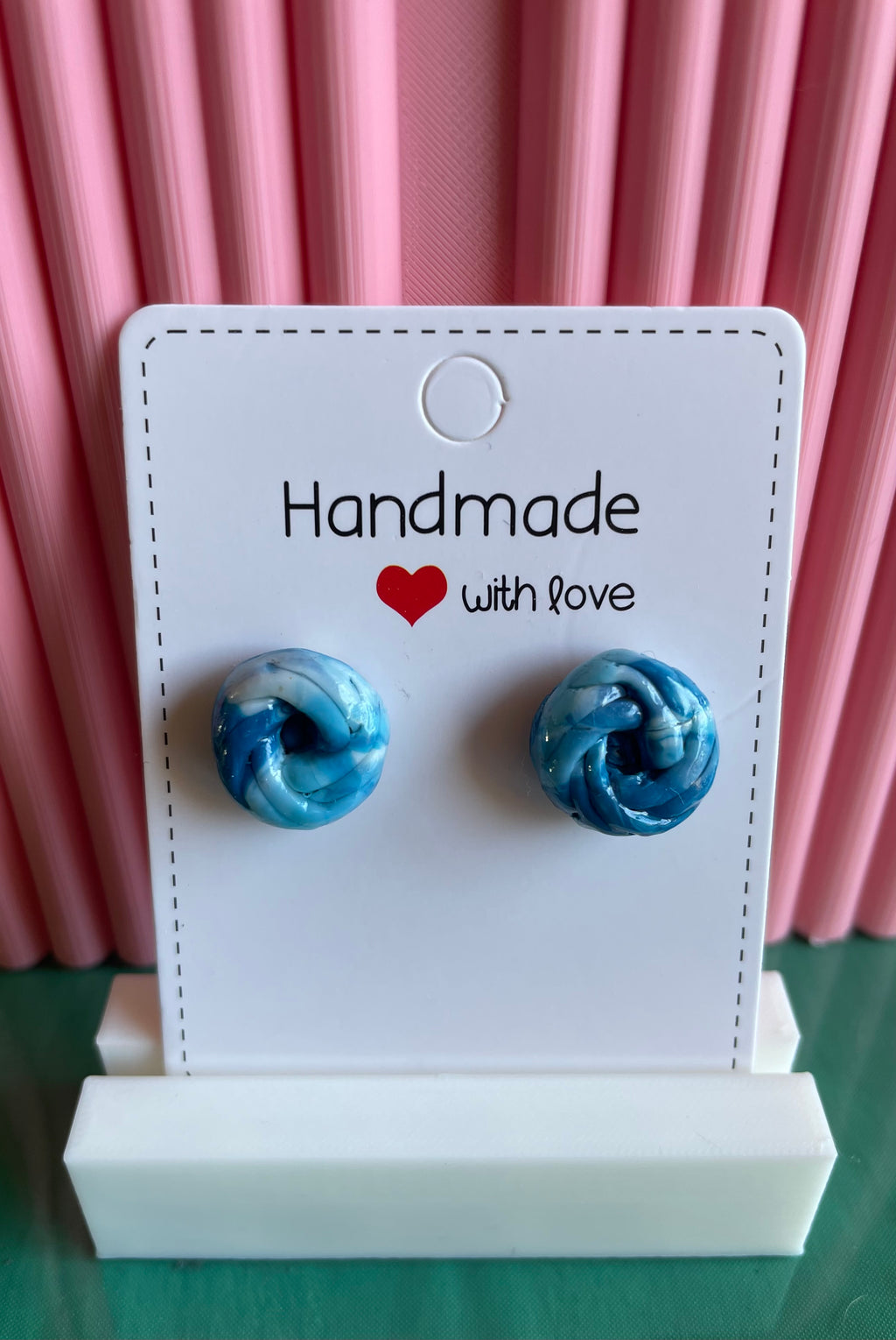 Unique Handmade Knotted Polymer Clay and Resin Coated Studs