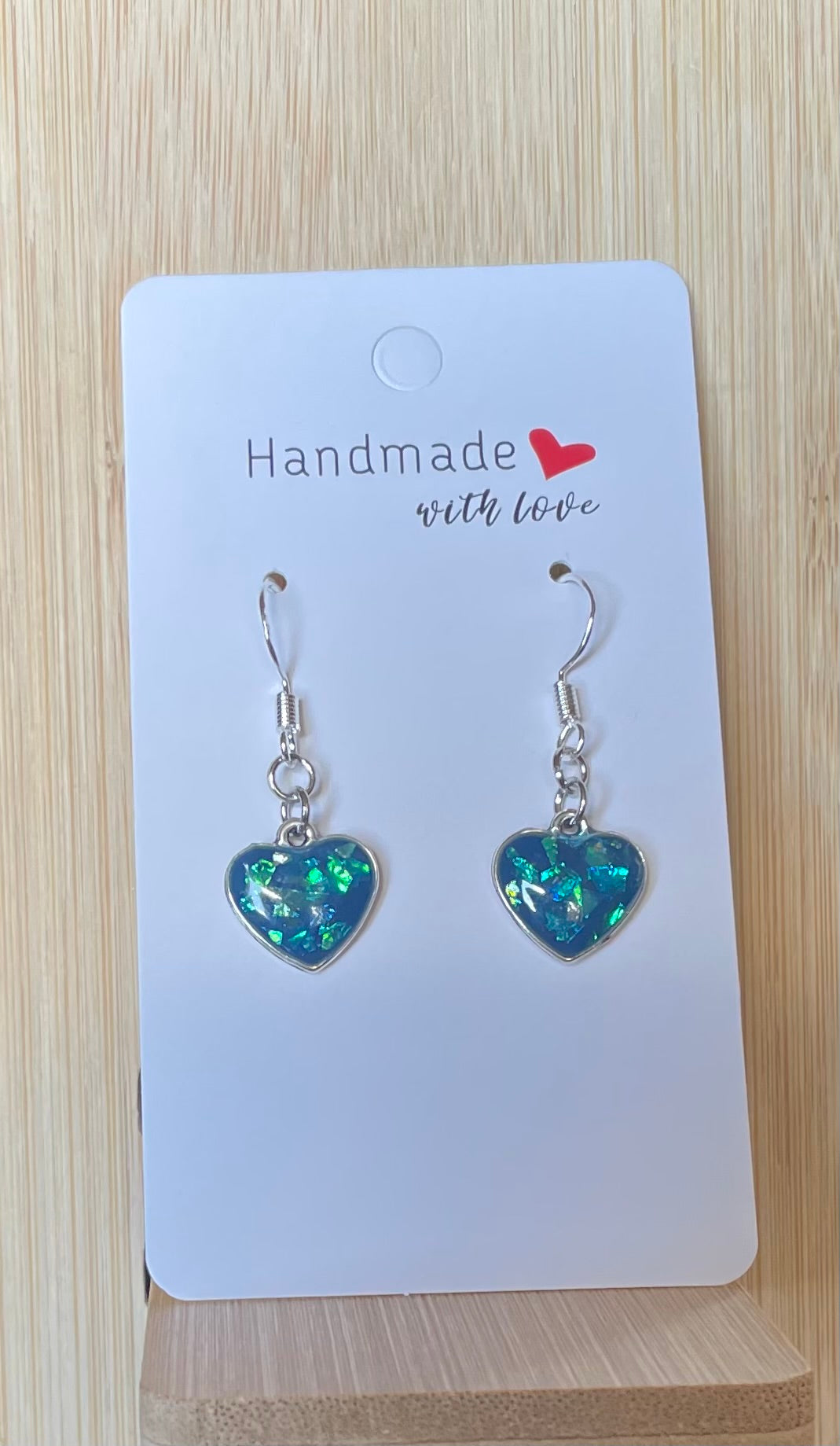 Unique Blue Sparkly Dangle Heart Shaped Resin Earrings