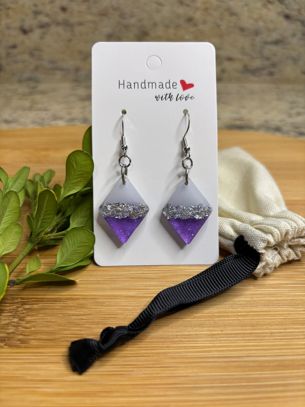 Sparkly Two Tone Dangly Earrings with Silver Foil