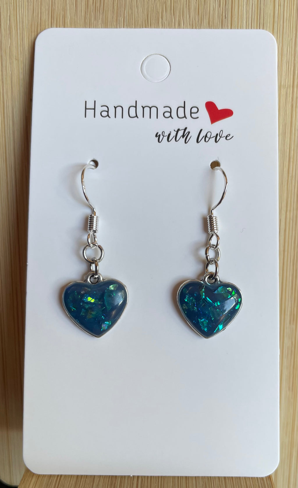 Unique Blue Sparkly Dangle Heart Shaped Resin Earrings