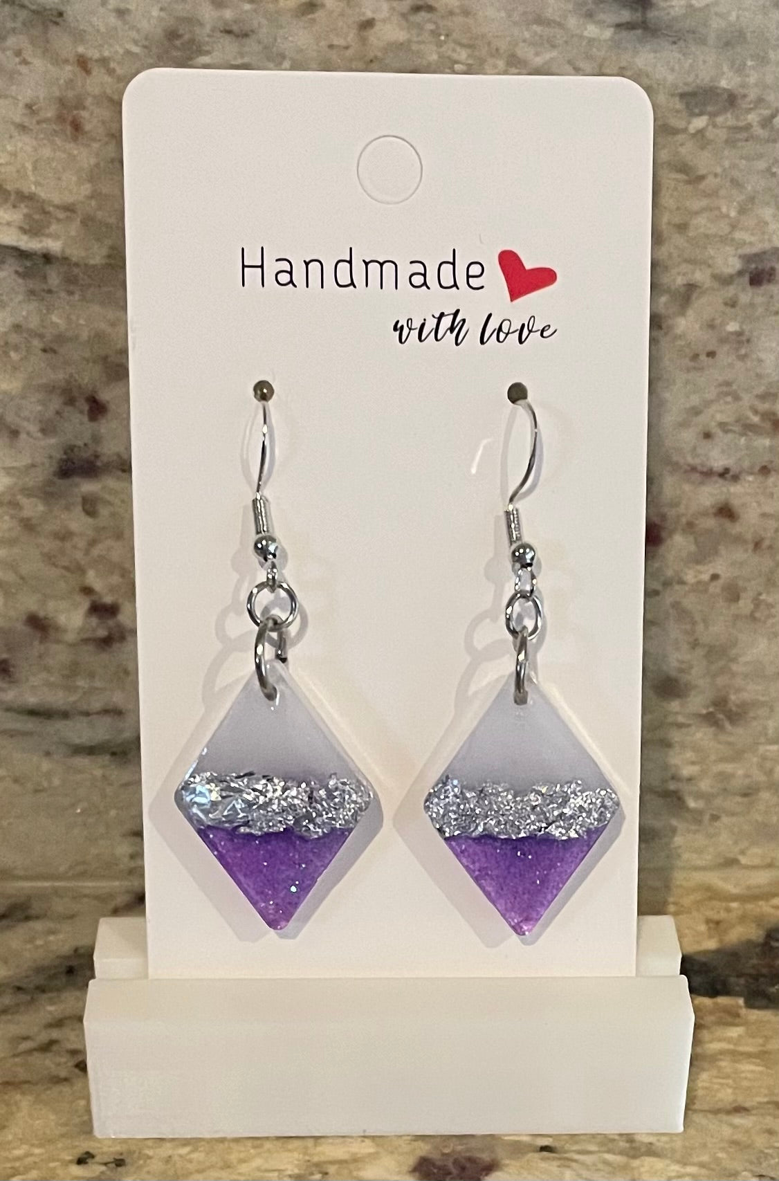 Sparkly Two Tone Dangly Earrings with Silver Foil