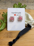 Square Studs with Real Dried Flowers and Gold Foil