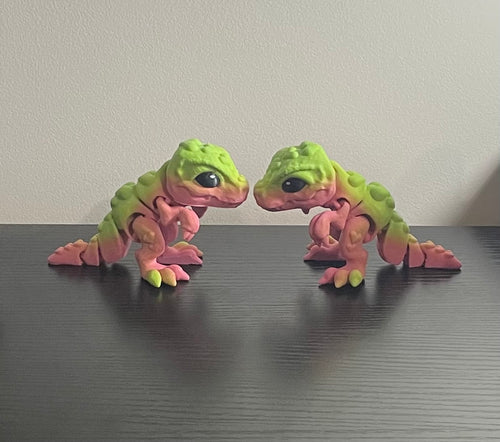 3d Printed Pink and Fluro Green Heart Tiny T-Rex Dinosaur.