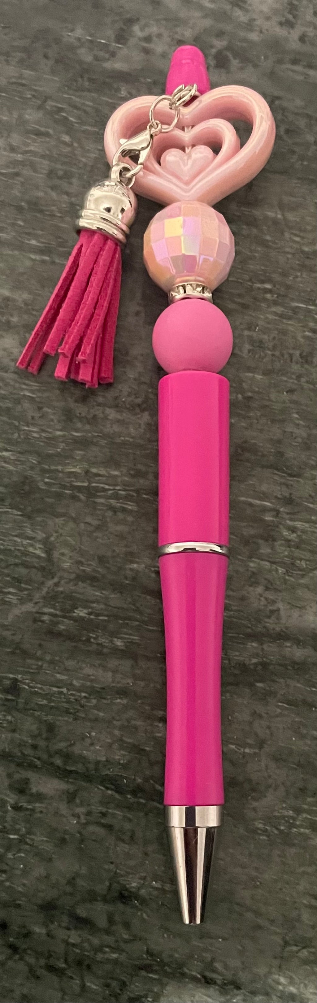 Unique Beaded Pen. Nice Bright Pinks with Disco Ball and Love Heart.
