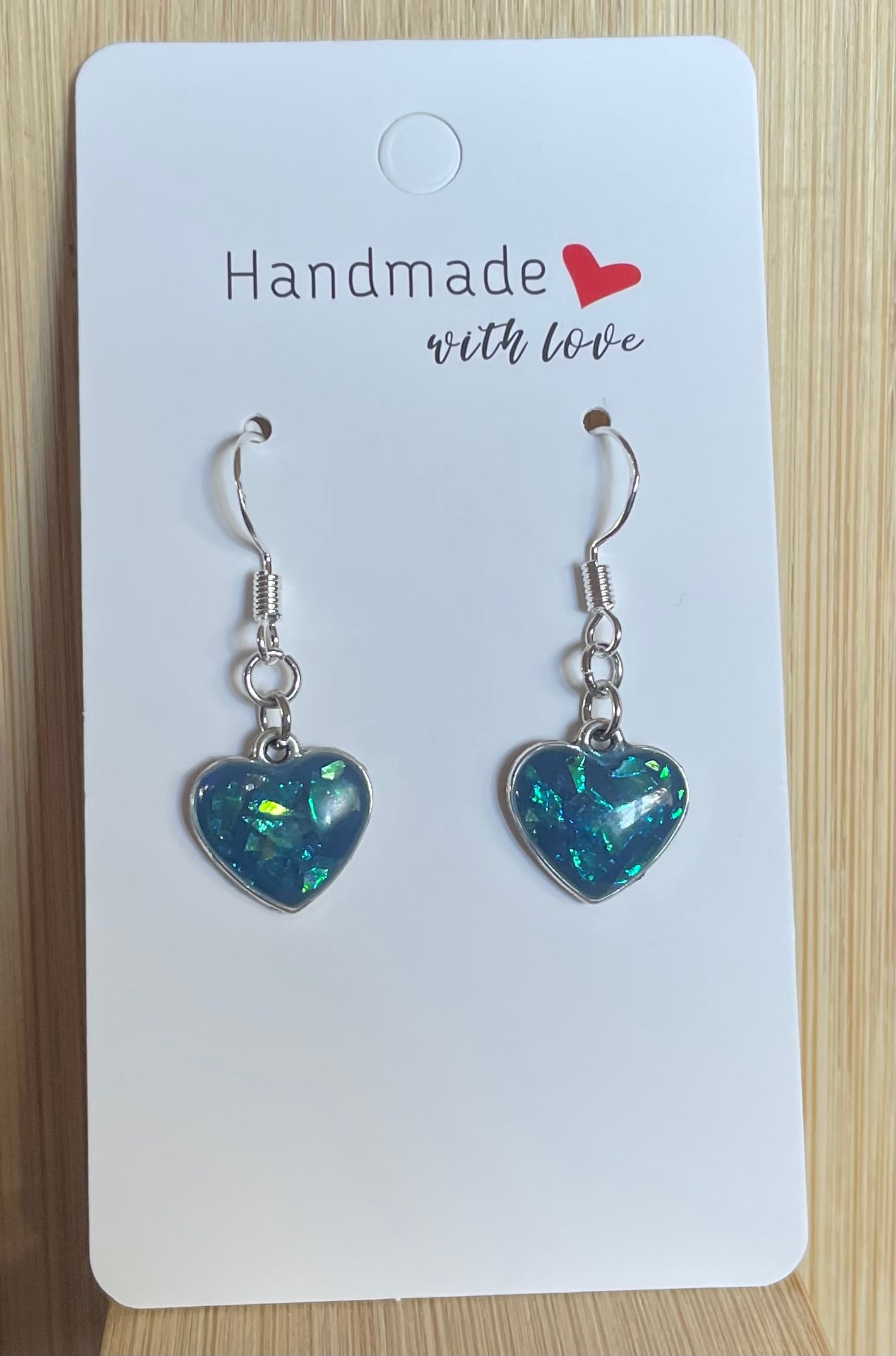 Unique Blue Sparkly Dangle Heart Shaped Resin Earrings