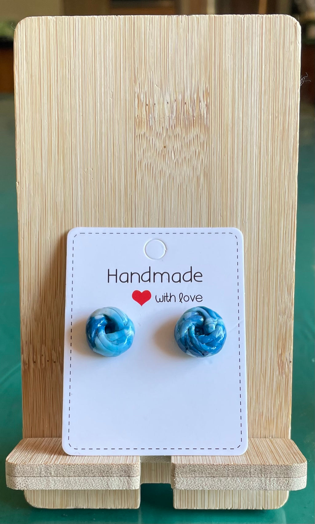 Unique Handmade Knotted Polymer Clay and Resin Coated Studs