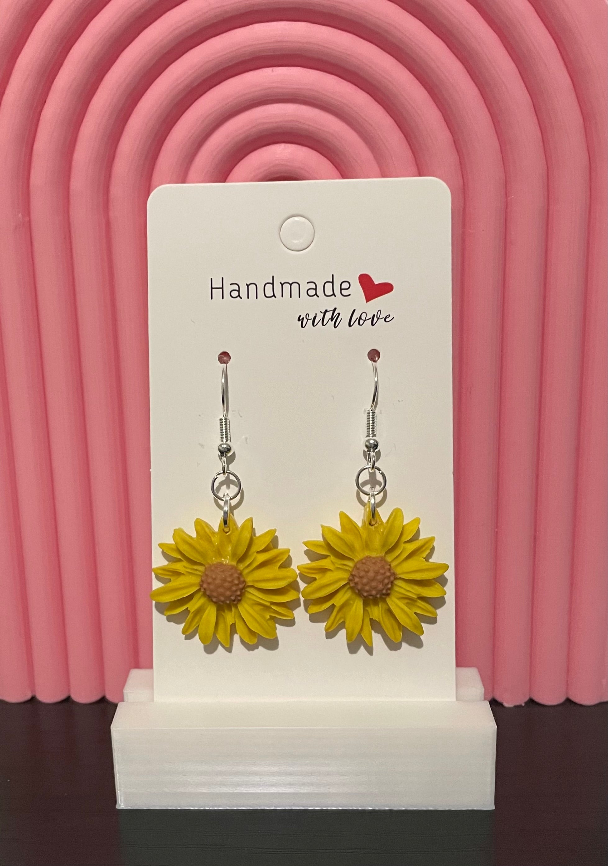 Unique Handmade Polymer Clay Sunflower Dangly Earrings.
