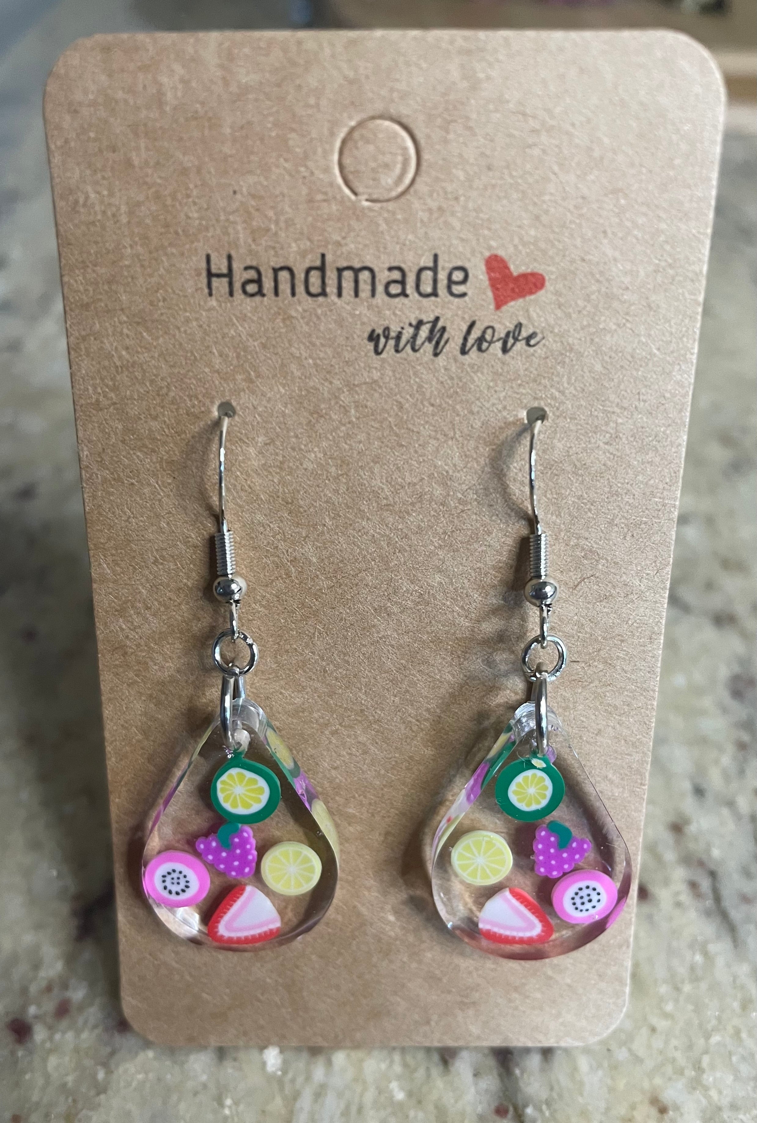 Handmade Resin Fruit Salad Teardrop Earrings