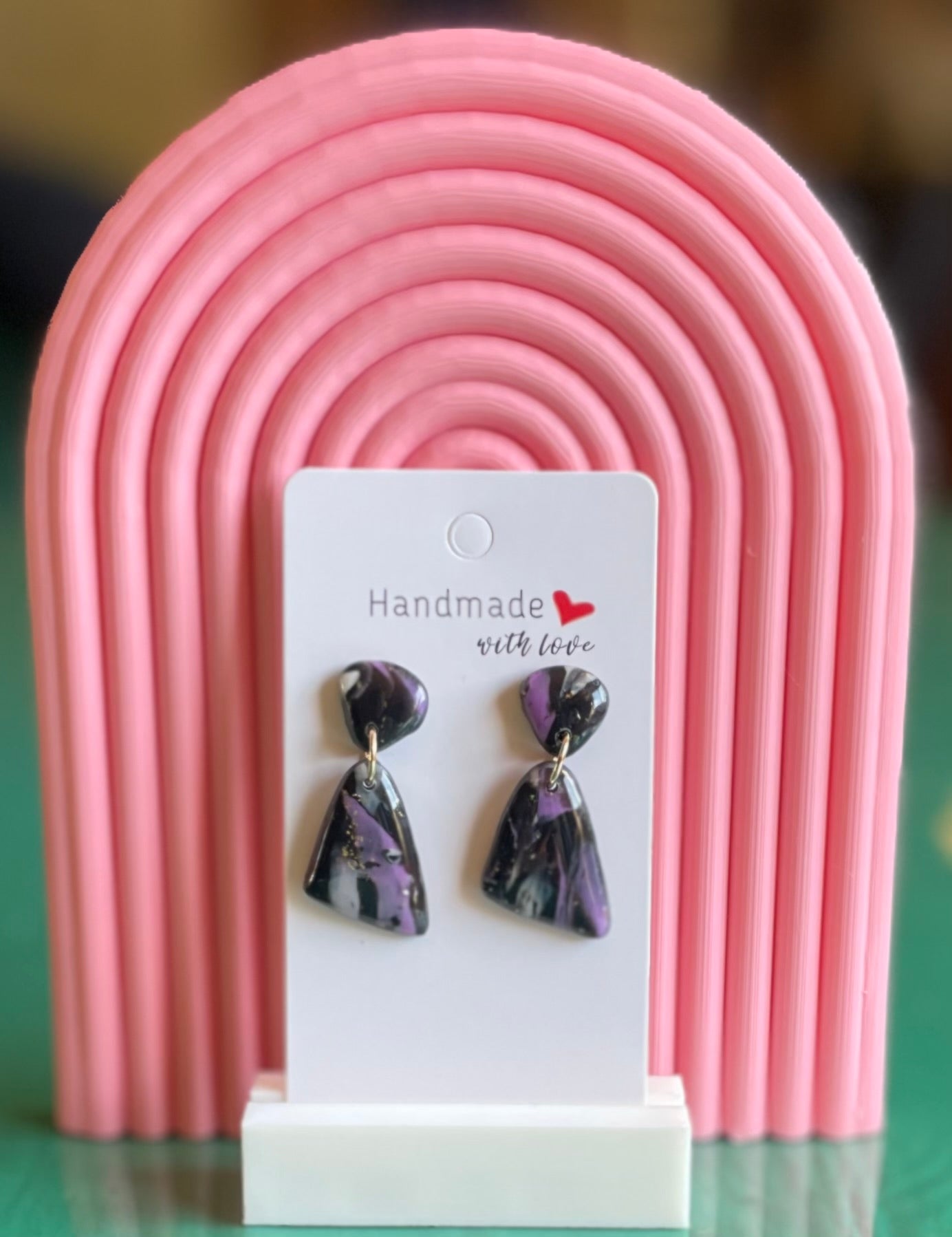 Handmade Polymer Clay and Resin Dangly Marbled Earrings