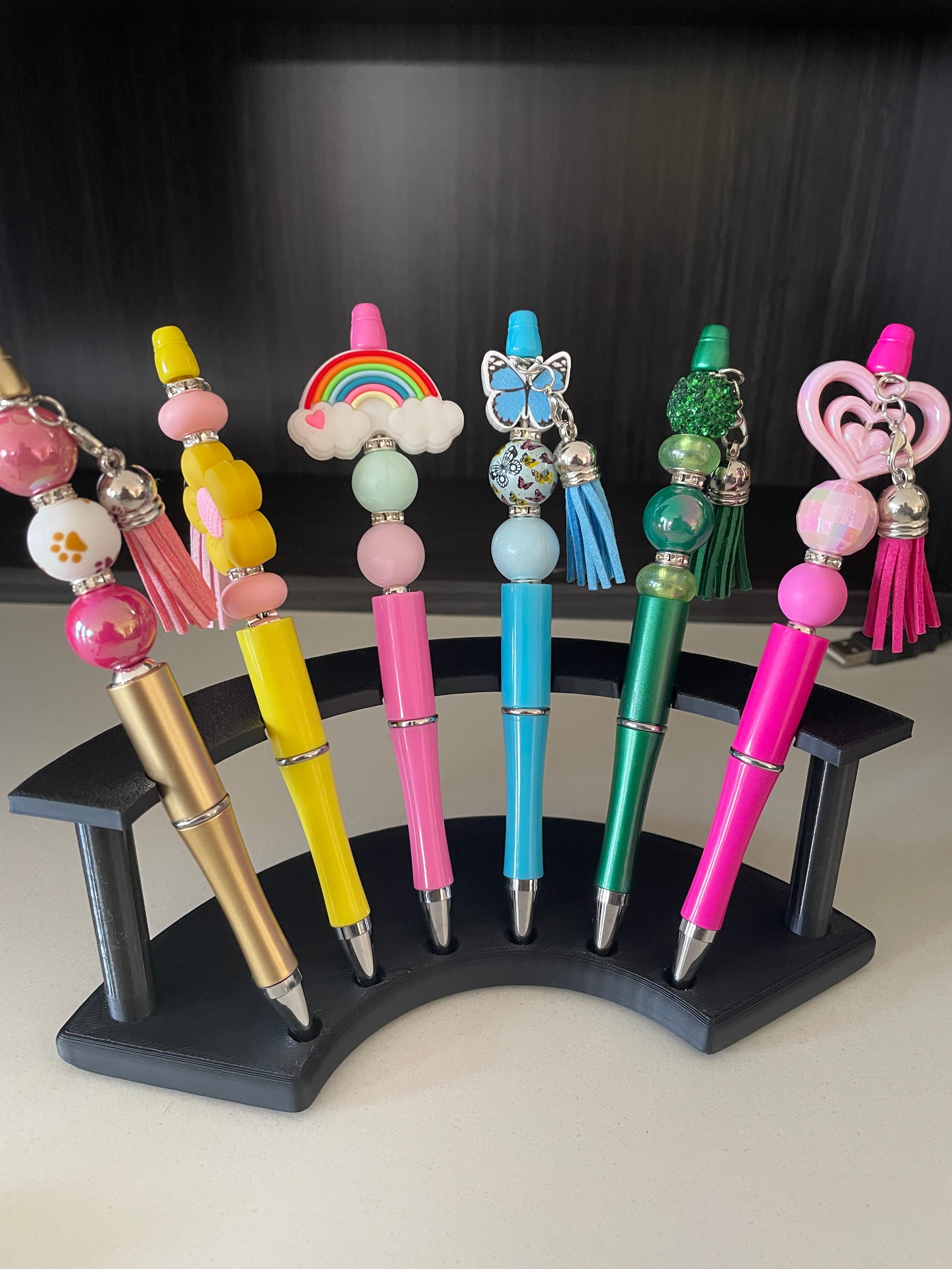 Unique Yellow and Pink Flower Beaded Pen with Tassel.
