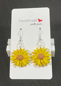 Unique Handmade Polymer Clay Sunflower Dangly Earrings.