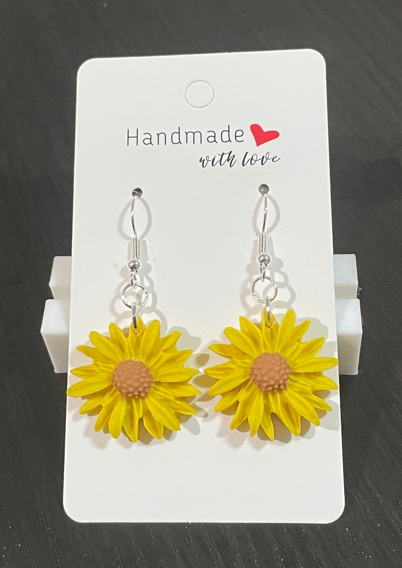 Unique Handmade Polymer Clay Sunflower Dangly Earrings.