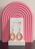 Unique Handmade Polymer Clay Dangly Earrings. Marbled Tones of Orange/Peach and White.