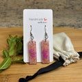 Unique Handmade Dangly Resin Earrings Light Pink with Real Dried Flowers and Gold Foil