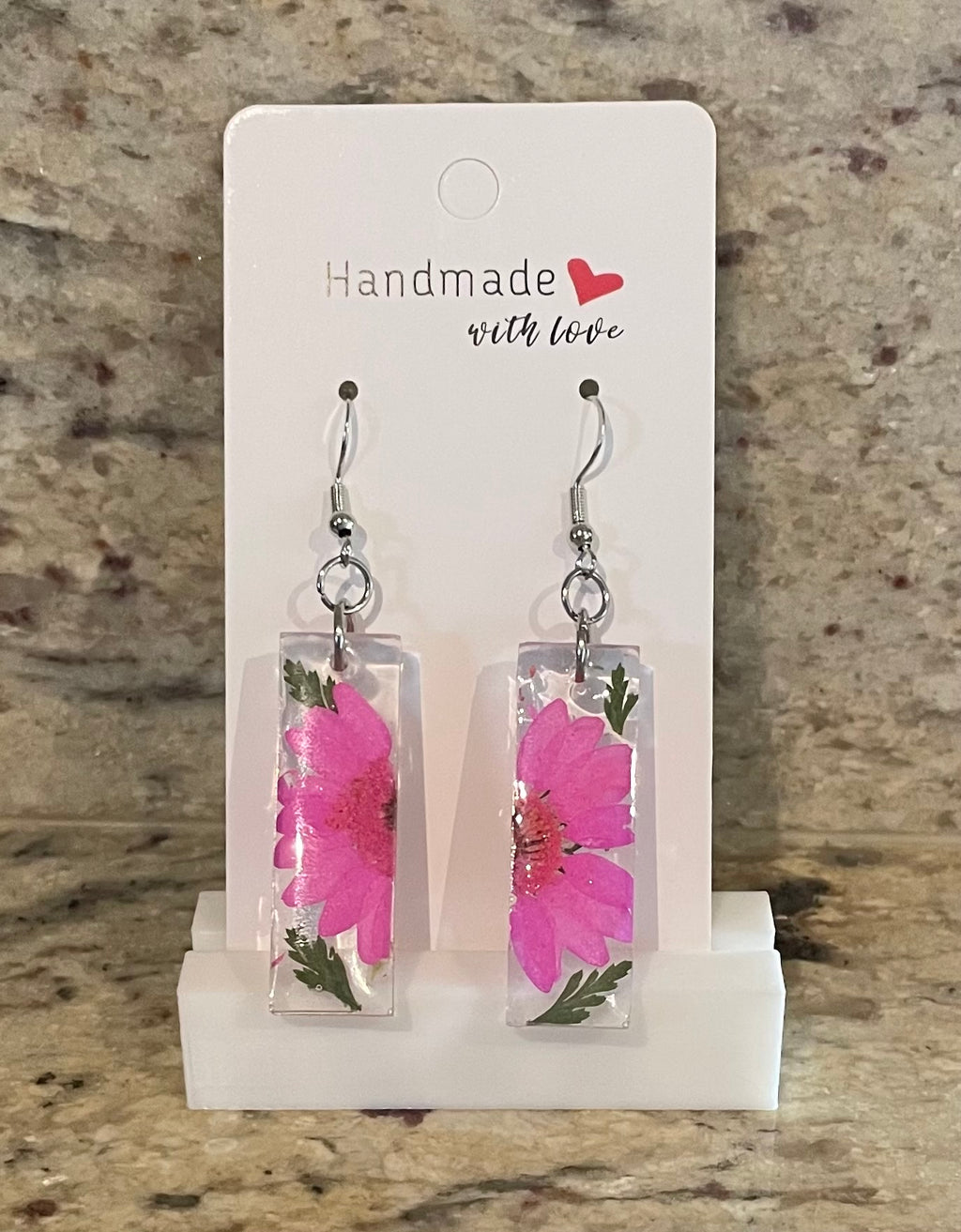 Handmade Dangly Resin Earrings with Real Dried Flowers