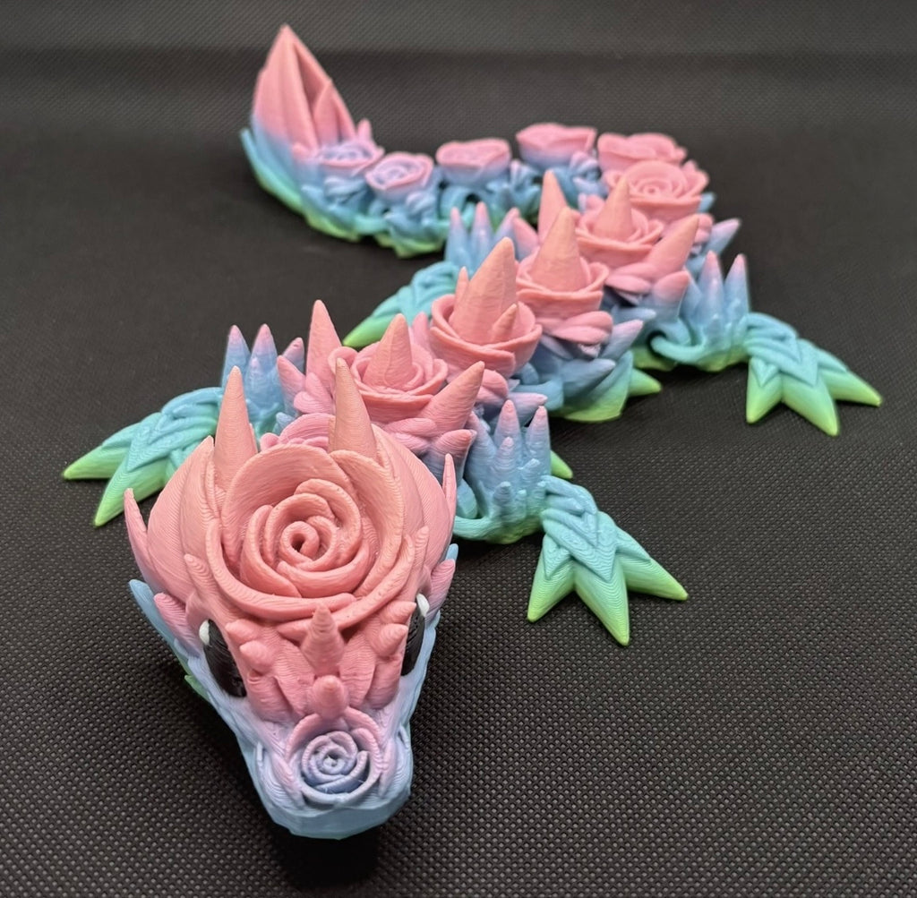 3D Printed Articulated Rose Dragon Toy Figurine Gift Rainbow 37cm