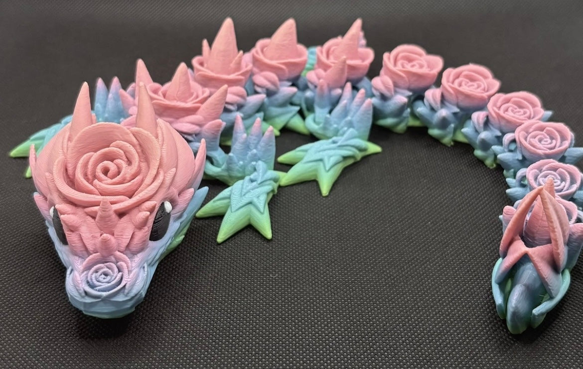 3D Printed Articulated Rose Dragon Toy Figurine Gift Rainbow 37cm