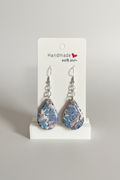 Unique Polymer Clay and Resin Dangly Teardrop Earrings. Marbled pattern with a Touch of Silver Sparkle.
