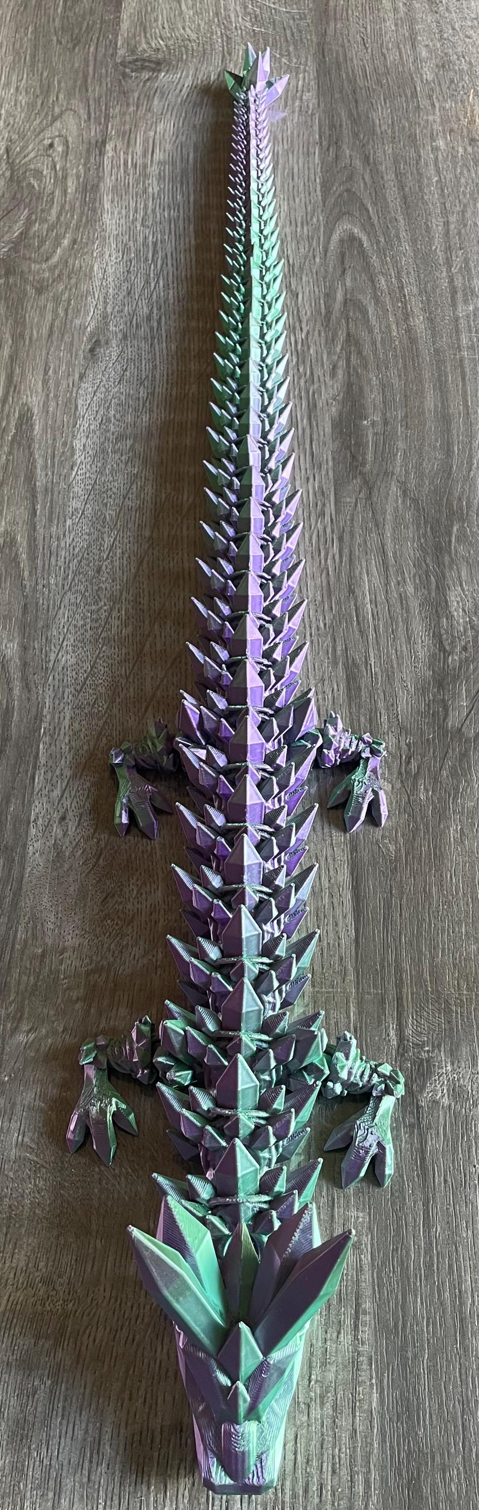 3d Printed Purple/Green Crystal Dragon Dual Color Silk PLA. Large 62cm length. Great Gift Fidget Toy for Child/Teen/Adult.