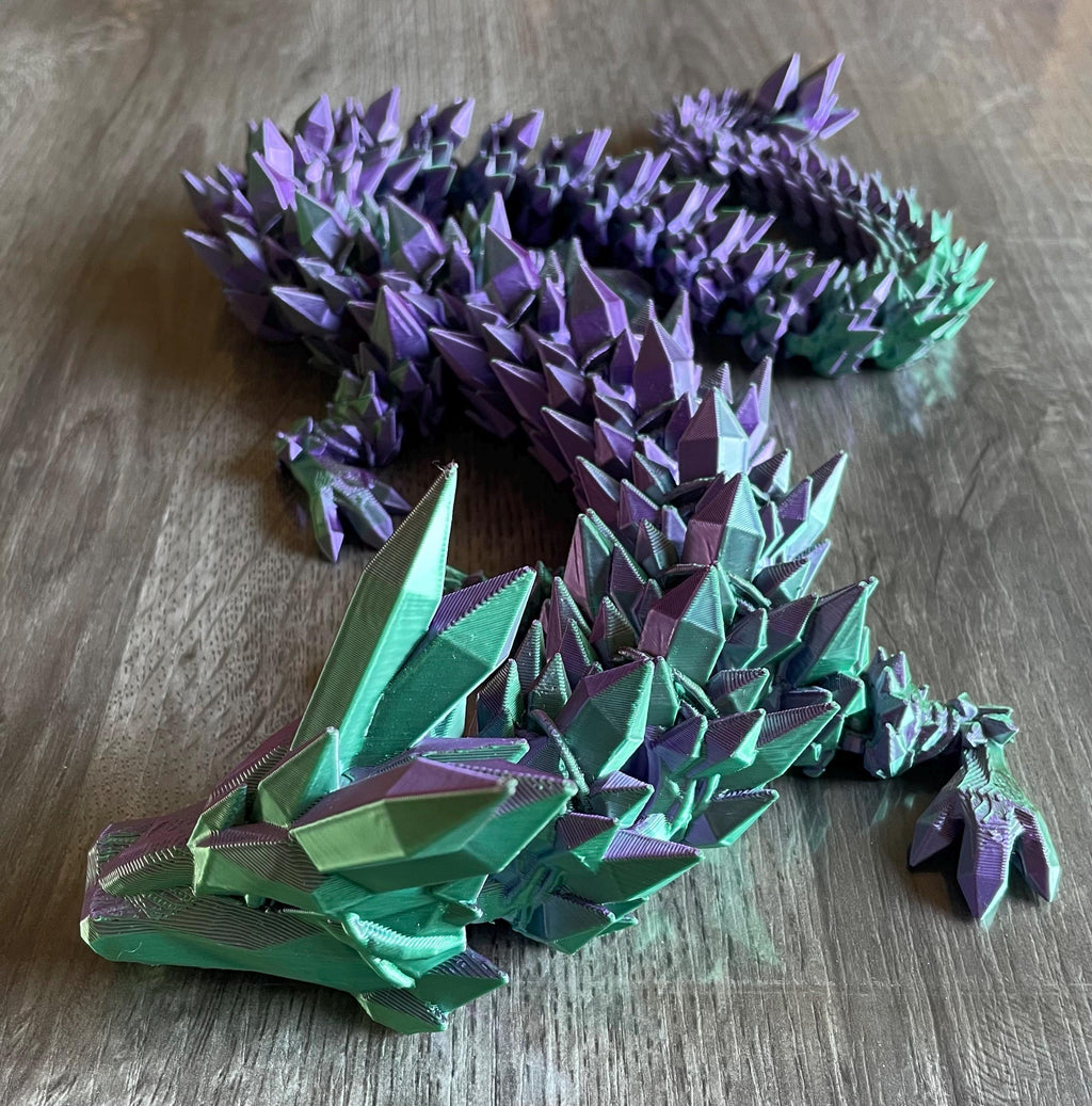 3d Printed Purple/Green Crystal Dragon Dual Color Silk PLA. Large 62cm length. Great Gift Fidget Toy for Child/Teen/Adult.